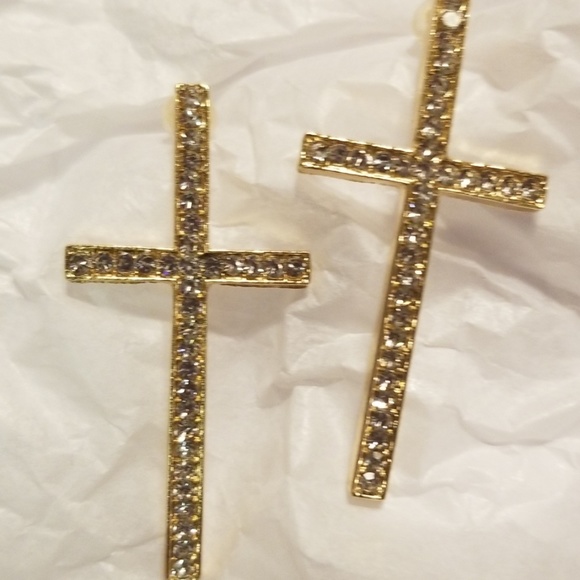 Gold Cross Earrings - Picture 2 of 7